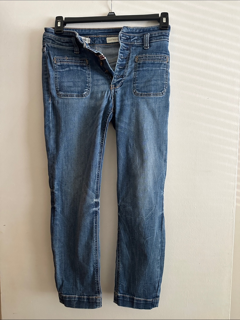 Anthropologie Women's High-Rise Straight Jeans in Medium Blue